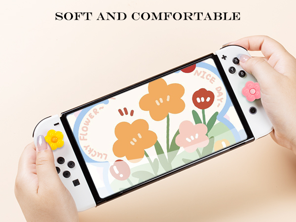switch thumb grips caps joycon button covers flower yellow pink red purple