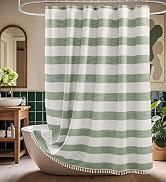 Seenus Boho Farmhouse Heavyweight Shower Curtain with Tassels, Rustic 350GSM Cotton Linen Woven F...