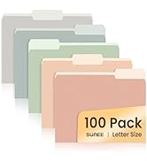 SUNEE File Folders Letter Size Pastel Colors, 100 Pack Manilla Folders 8.5 x 11 1/3-Cut Tabs, Col...