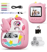 CAMCLID Kids Camera Instant Print, 12MP &amp; 1080P Instant Camera for Kids with 32G Card &amp; Print Pap...