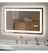 USHOWER LED Bathroom Mirror 40x24 Inch Tempered Glass - Frameless LED Backlit Lighted Mirror for ...