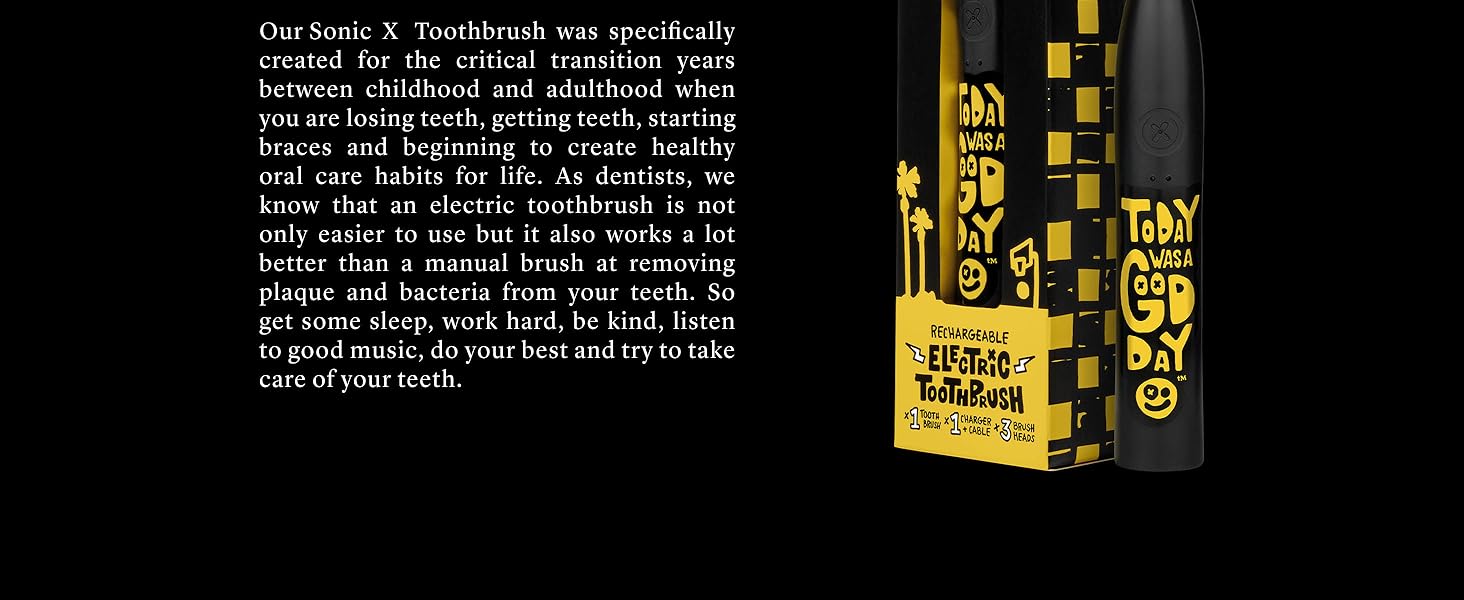 Made by Dentists Sonic X Electric Toothbrush + Replacment Heads- Todays a Good Day