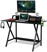 Tangkula Gaming Computer Desk with Monitor Shelf, Gaming Table Workstation with Cup Holder Headph...