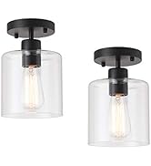 KLSS 2 Pack Black Modern Semi Flush Mount Ceiling Light,Rustic Ceiling Light Fixture for Closet H...