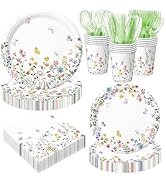 Wildflower Party Decorations, Spring Floral Tea Party Decorations Include Plates, Cups, Napkins, ...