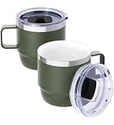 Cafezi 8 oz Small Coffee Mug with Magnetic Sliding Lid &amp; Handle, Ceramic-Lined 18/8 Stainless Ste...