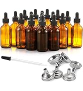24 Pcs 2 oz Dark Amber Dropper Bottles with 6 Small Funnels &amp; 1 Long Glass Dropper &amp; 24 Labels - ...