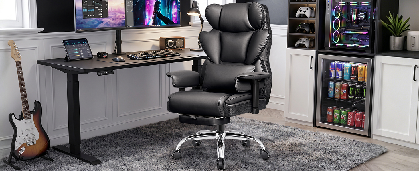 BESTFAIR Big and Tall Office Chair - High Back Executive Chair with Footrest &amp;amp; Lumbar Support
