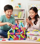 PicassoTiles 100 PCs Magnetic Building Stick Block Construction Set with Storage Bin Colorful STE...