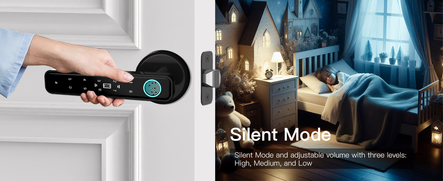 electronic bedroom door lock with mute function; smart lock with finger print; smart door knob; 