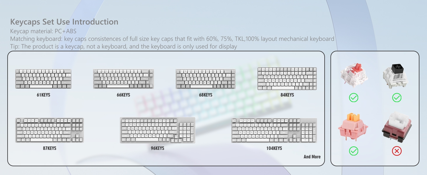 Shine Through PBT Keycaps, Custom Keycaps 60 75 100 Percent OEM Profile