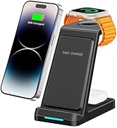 Wireless Charging Station,3 in 1 Wireless Charger Stand, Travel Charger for Multiple Devices, for...