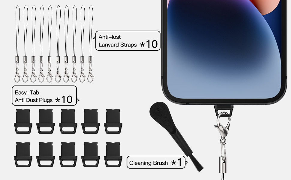 10Pack iPhone 14 13 Anti Dust Plug, iPhone Lightning Charging Port Dust Cover with Easy Grip Tab