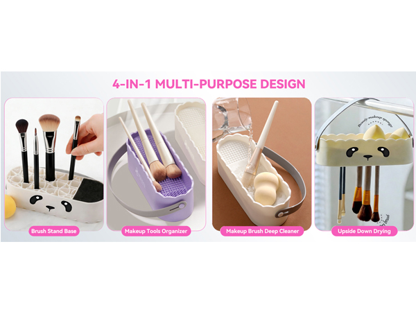 Makeup Brush Cleaner Mat 4 in 1 Makeup Brush Holder Silicone Makeup Brush Drying Brush Cleaning