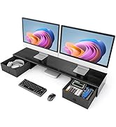 HUANUO Dual Monitor Stand with 2 Drawers , Monitor Riser for 2 Monitors, Extra Large Storage, Mul...
