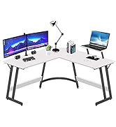 Lufeiya L Shaped Desk White Corner Computer Desks for Small Space Home Office Student Study Bedro...