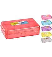 Plastic Pencil Box with Snap Closure Lids Red, Small Utility Storage Crayon School and Office Sup...