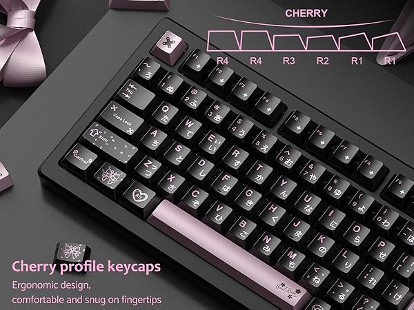 PBT Keycaps with Metal Paint,112-Key Black/Pink Custom Keycap Set dye Sublimation
