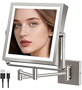 MIROAMZ Wall Mounted Lighted Makeup Mirror, Rechargeable Double-Sided 1X/10X Magnifying Mirror wi...