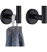 JQK Black Bathroom Towel Hook, Coat Robe Clothes Hook for Bathroom Kitchen Garage Wall Mounted (2...