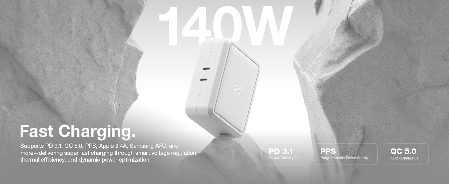 Supports PD 3.1, QC 5.0, and PPS and other charging protocols for super fast charging