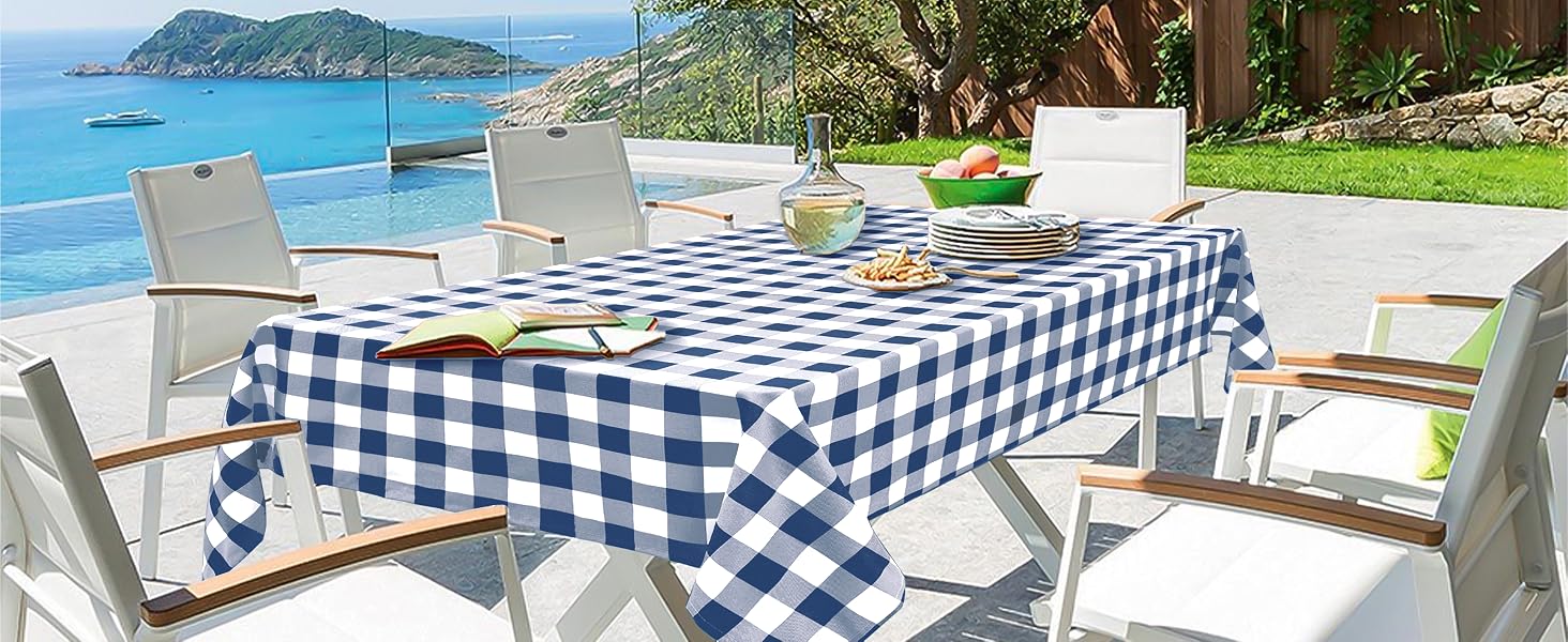 navy blue checkered tablecloth for holiday