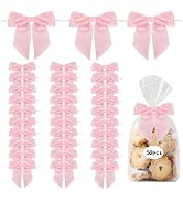 TONIFUL 50pcs Pink Satin Ribbon Bows with Twist Tie, 4.5 Inch Decorative Bows for Gift Wrapping, ...