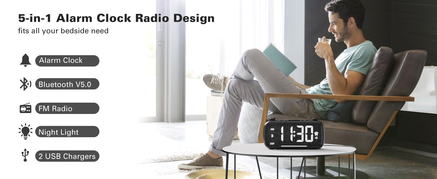 Mesqool 5-in-1 bluetooth Alarm Clock Radio