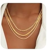 Layered Gold Necklaces for Women - 18K Gold Plated Necklace Chains,Stackable Cuban Link Chain Nec...