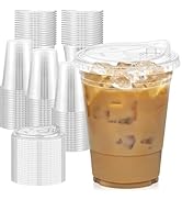 Dealusy 100 Pack - 16 oz Clear Plastic Cups with Lids, Sturdy &amp; Food Safe Iced Coffee Cups with l...