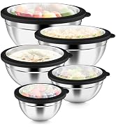 P&amp;P CHEF Mixing Bowls with Visible Airtight Lids Set of 5, 10-Piece Stainless Steel Mixing Nestin...