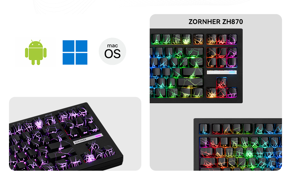 ZORNHER ZH870 Wireless Mechanical Gaming Keyboard,80% Black Custom