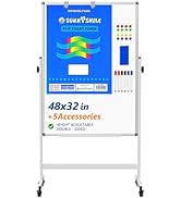 SPECILITE Large Rolling Whiteboard Double Sides - 48 x 32 Inches Magnetic Dry Erase White Board H...