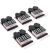 CAMWAY 5PCS 2in1 1-8s Lipo Battery Voltage Tester,RC Low Voltage Buzzer Alarm,Battery Monitor Che...