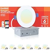 Dcvoltfield 6Pack Smart RGB Recessed Light 4Inch,Ultra-Thin Canless LED Downlight,2.4GHz Wi-Fi Bl...