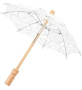 Toddmomy White Lace Umbrella Parasol Vintage Wedding Bridal Umbrella White Cotton Umbrella with W...