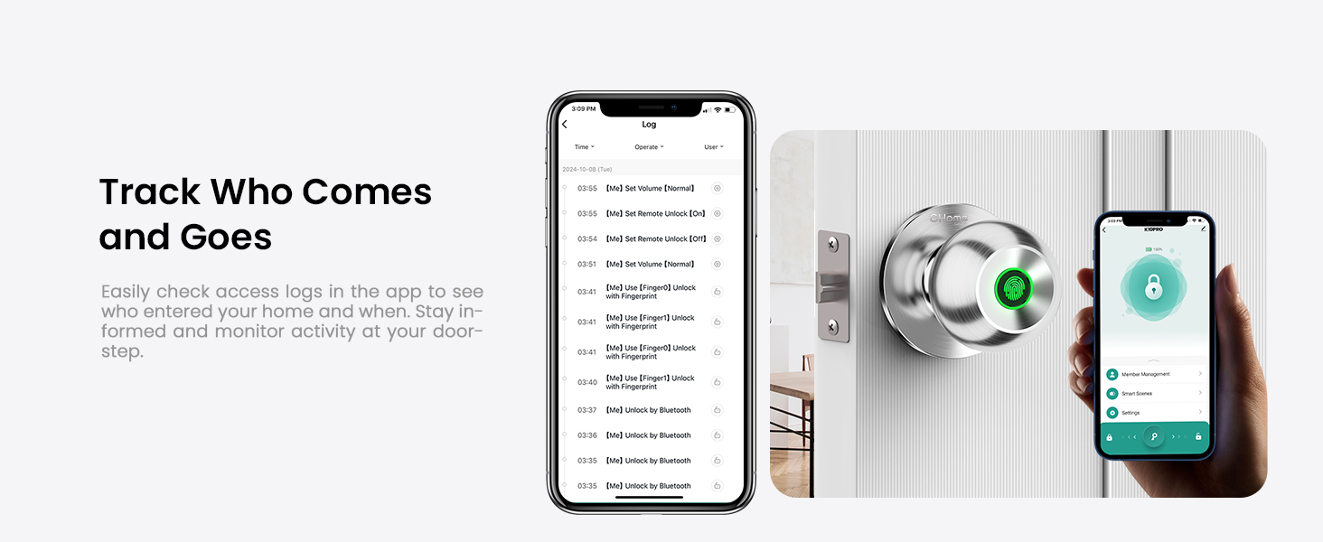 ghome smart lock secure door knob for bedroom fingerprint