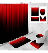 Litabel 4 Pcs Red and Black Gradient Shower Curtain Set with Rugs and Toilet Lid Cover, Modern Si...