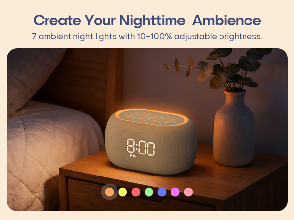 Alarm clock with 7 ambient night lights
