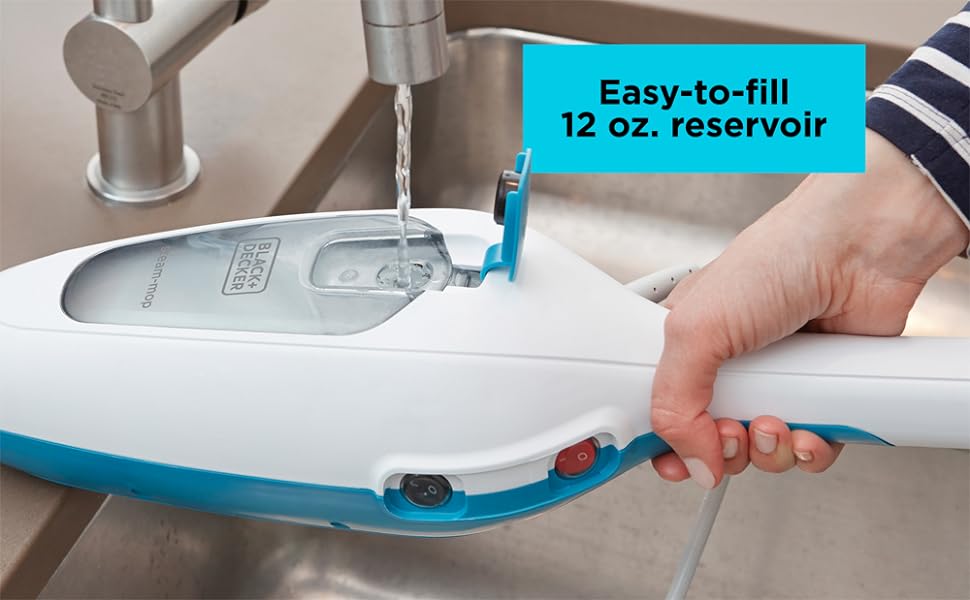 Clean an entire room in one shot with the easy-to-fill reservoir, which holds 12 oz. of water.