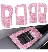 Yeapop 6 Pcs Bling Pink Rhinestone Window Lift Switch Panel Covers for Tesla Model 3 2017-2023 an...
