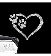 Foelony Bling Heart with Dog Paw Reflective Decal, 5.9" x 4.72" Waterproof Vinyl Window Sticker, ...