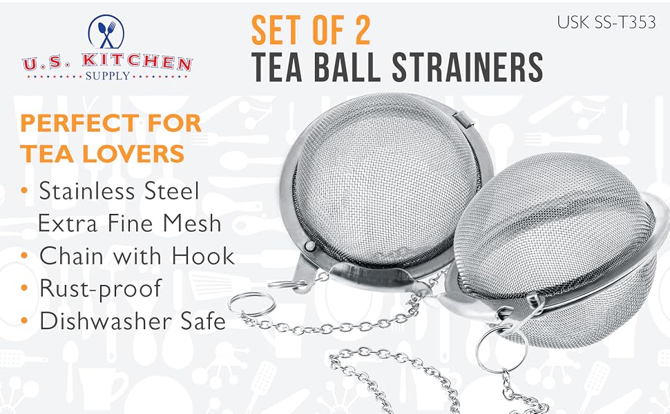U.S. Kitchen Supply 2 Premium Stainless Steel Tea Ball Infusers, Extra Fine Mesh for Tea