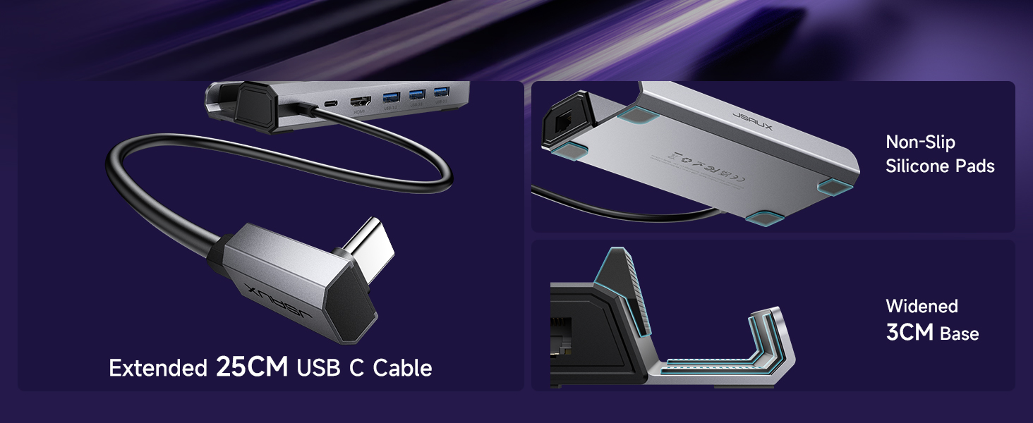 Text reads 'Extended 25CM USB C Cable' and 'SCM low'. Multiple images showing black USB cable with blue LED indicator light in connector.
