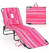 Goplus Tanning Chair, Folding Beach Lounge Chair with Face Hole, Removable Pillow, 350LBS Capacit...