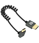 YANBORONSN 8K Up Angle Mini HDMI to HDMI Coiled Cable 2.2FT, 270 Degree Short HDMI to Mini HDMI C...