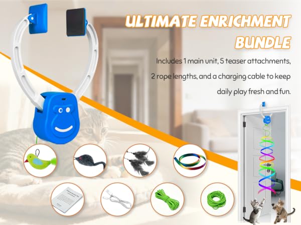 Interactive cat toy bundle for bored indoor cats with bird, mouse and feather teasers