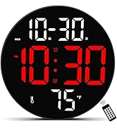 CandyHome Digital Wall Clock Large Display with Remote Control, Plug in LED Digital Alarm Clocks,...