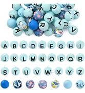 Craftdady 40Pcs Silicone Round Beads 15mm A-Z Letters Pattern Round Beads Deep Sky Blue Initial A...