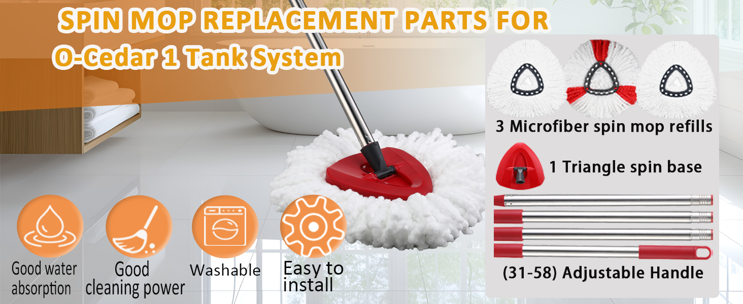 Mop head Replacement for Ocedar, Mop handle for O Cedar, Mop Base Mop Refills for O-Cedar Spin Mop